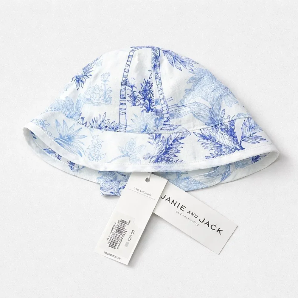 Janie and Jack 101091001 Light Blue Palm Toile sun hat size 0-3 months NWT